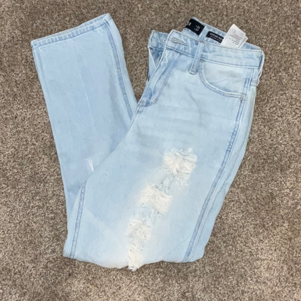 Hollister Ultra High Rise Mom Jeans—Ripped, Light Wash